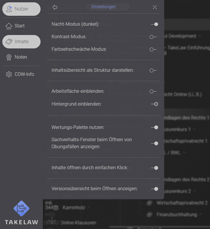 screenshot interface Einstellungen